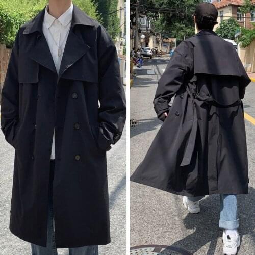 2021 Mens Wear Spring New Double-breasted Long Over-knee Trench Coat Overisze Windbreaker With Belt Tide Base Coat