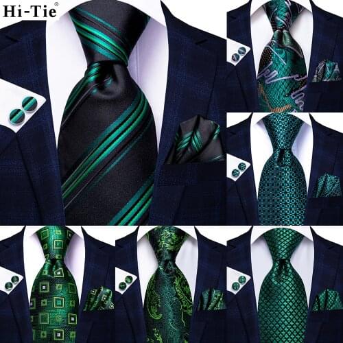 Mens Teal Green Tie Floral Paisley Silk Wedding Necktie Pocket Square Set Party Business Fashion Designer Dropshipping Hi-Tie