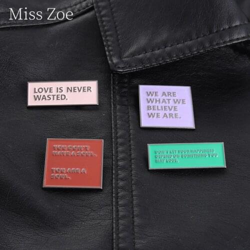 We Are What We Believe Weare Enamel Pin Love Is Neverwasted Text Dialogue Brooches Pink Purple Happiness Gift For Couple Friends