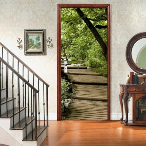 Forest Door Sticker Self-adhesive Waterproof Wallpaper Home Decor Living Room Bedroom Wall Decals Graffiti Posters deursticker