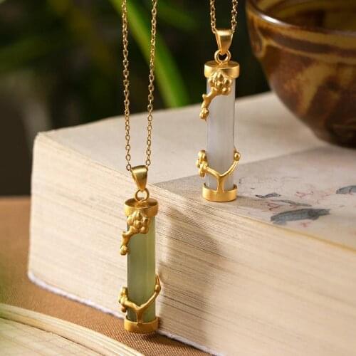 New S925 Sterling Silver Gold-Plated Natural Hetian Jade Smokey Violet Pendant Ancient Style National Style Temperament Plum Blo