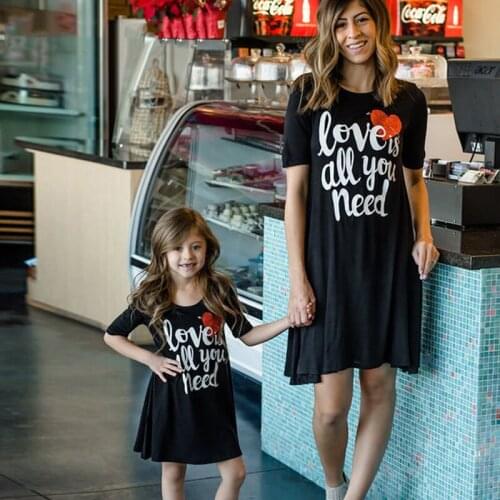 Family Look Mom and Daughter Dress Love Letter Print Mini Dress For Mommy and Daughter Family Matching Clothes