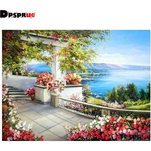 Dpsprue Full Square/Round Diamond Painting Cross Stitch Flower Lake 3D Embroidery DIY 5D Moasic Home Decor Gift SA19