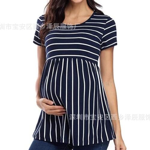 Striped Womens Nursing Maternity Sweatshirts Tees Breastfeeding Pregnancy Layered Tops For Pregnant Women 2021 Sunmmer New