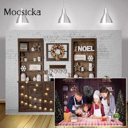 Christmas Kitchen Portrait Photography Backdrop Winter Indoor Kids Family Party Video Background Decorations Merry Xmas Studio