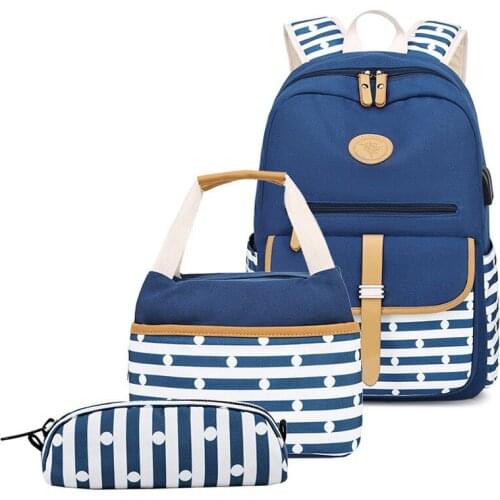 Women School Backpacks Anti Theft USB Charge Backpack Canvas Bagpack School Bags Teenage Girls Travel Bag 3pcs/set Mochilas