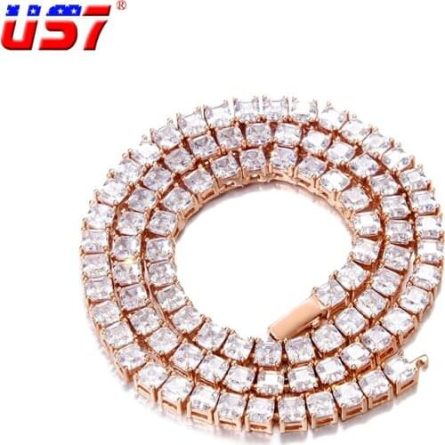 US7 5mm Iced out Bling AAA+ Cubic Zircons Tennis Chain 18inch Choker Tennis Necklace For Hip Hop Rock Fashion Jewelry Gift