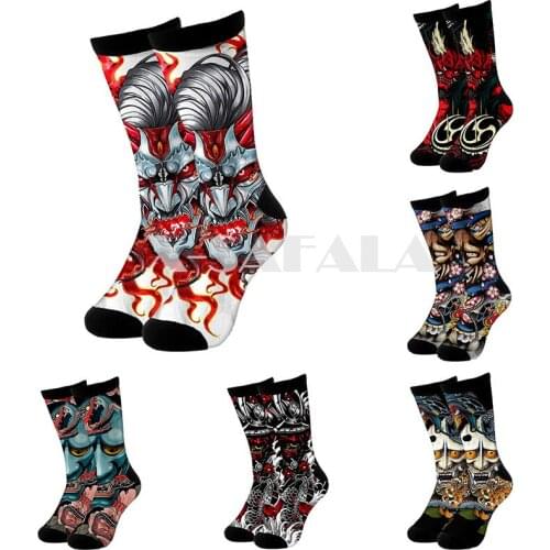 Japan Art Samurai Tattoo 3D Fashion Long Socks Cycling Casual Novelty High Socks Men Women Cotton Funny Leg Calf Cotton-7