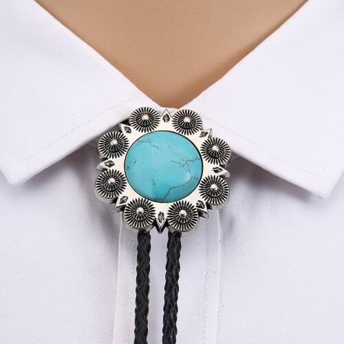 Western cowboy bolo tie mens leather collar rope plum natural turquoise tie accessories unisex British rope