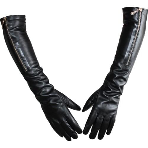 Bickmods Ladies Black Long Sheepskin Genuine Leather Zipper Style Soft Fashion Gloves Keep Warm In Autumn And Winter