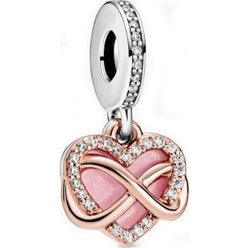 925 Sterling Silver Sparkling Infinity Heart Dangle Charm Fit Original Bracelets For Women DIY Jewelry S925 pan Beads