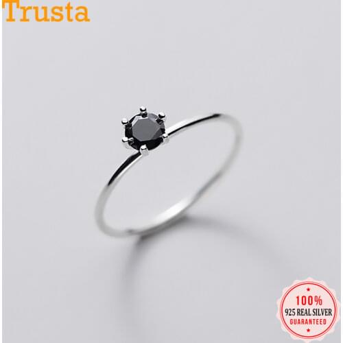 Trustdavis Genuine 925 Sterling Silver Fashion Sweet INS Black CZ Finger Ring For Women Wedding Party Fine S925 Jewelry DA1380