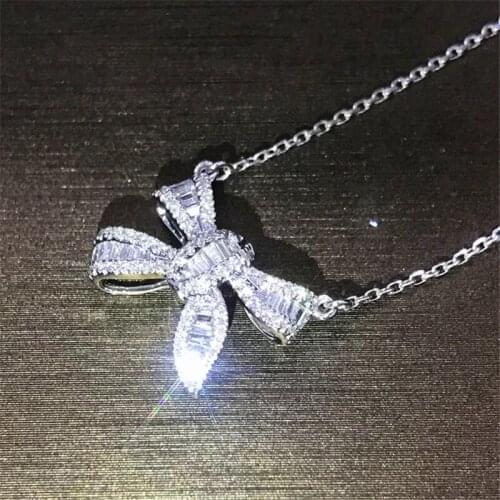 Charm Bowknot Pendant Ring Jewelry Real 925 sterling silver bijou Sona cz Wedding Rings necklace for women Bridal Jewelry