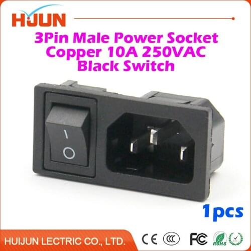 1Pcs High Quality 3 Pin Male Safe Power Socket Black Switch Copper Inlet Connector Plug 10A 250V AC Computer Apparatus