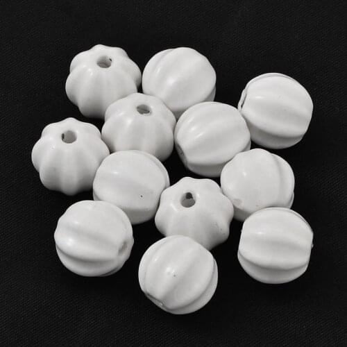 200PCS White Melon Bright Glazed Handmade Porcelain Ceramic Beads, Pumpkin, 13x12mm, Hole: 2mm