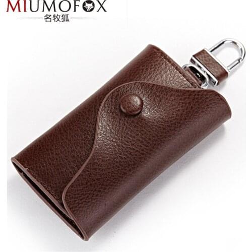 100% Genuine Leather Cow Leather Key Holder Wallet Unisex Solid Key Wallet Organizer Bag Car Housekeeper Wallet Card Holder W78