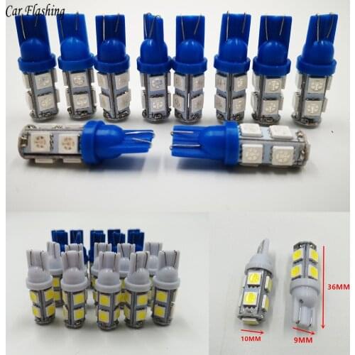 100pcs Car Led light 194 168 192 W5W T10 5050 9SMD 9LED DC 12V Auto mobile Bulbs Parking Lamp Wedge Interior Side Marker Lights