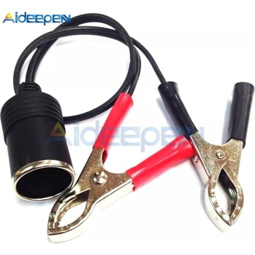 12V Power Car Cigarette Lighter Female To Alligator Clip Extension Connector To Terminal Clip-on Battery Adapter Auto Socket
