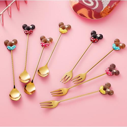 1 Pcs Stainless Steel Doughnut Spoon Fork Cake Coffee Dessert Tea Ice Cream Stirring spoons Candy Cute Cartoon Teaspoon