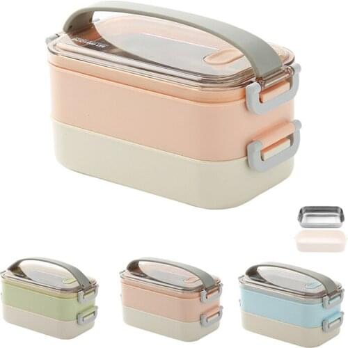 2018 New Microwave Lunch Box For School Office Food Container Double layer 304 Stainless Steel Bento Box Kitchen Bento Lunch Box