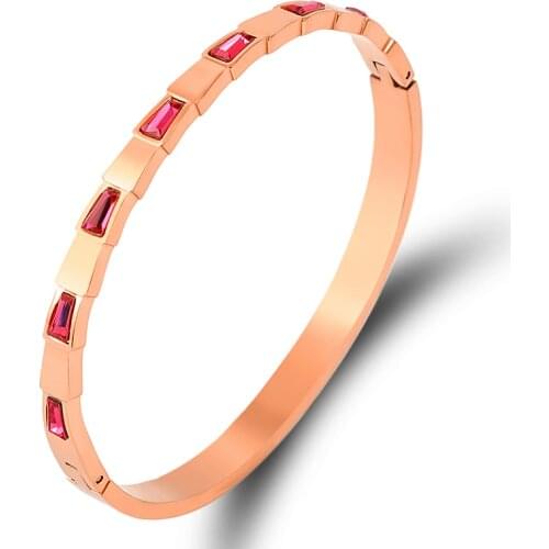 2021 Luxury Chain Bracelet For Women Jewelry Titanium Steel Cubic Zirconia Bangles Pink Crystals Screw Bracelets Rose Gold color