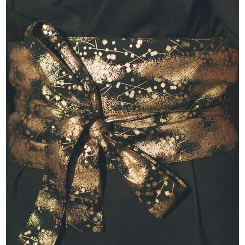 2020 Original obi Kimono Accessories Japanese style Gorgeous flower Gold waist belt black Handmade Waist Belt