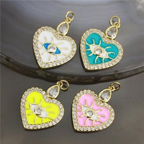 25*22mm 10pcs/lot Lovely heart/eye cz pendant!!!Colorful plated enamel charm, jewelry making component wholesale
