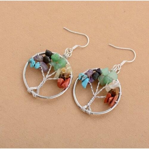 7 Color Chakra Tree Of Life Earrings Earring Women Gifts Handmade Jewelry Wholesale and retail