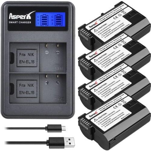 4Pcs EN-EL15 EN EL15 ENEL15 EL15A Batteries + LCD Dual USB Charger for Nikon D600 D600E D610 D800 D800E D810 D7000 D7100 d750 V1
