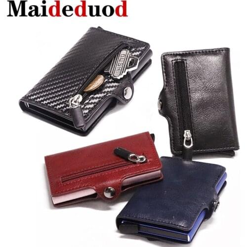 Maideduod NEW RFID Business Card Holder Blocking Wallet Aluminium Box PU Leather Automatic Metal Wallet Credit Card for Travel