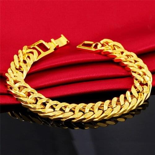 Mling Punk Gold Chain Bracelet Men 12mm Stainless Steel Bracelets Women 24k Gold Bracelet Hiphop Fashion Jewelry pulsera hombre