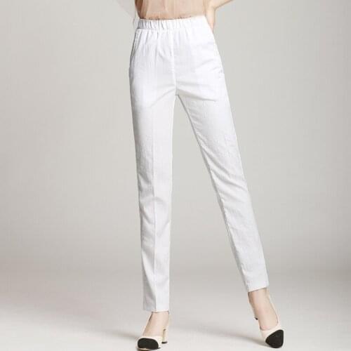 Plus Size 5XL Women Summer Autumn Pants Thin Elastic Waist Loose Cotton Linen Pants Casual Female Trousers Pantalones Mujer