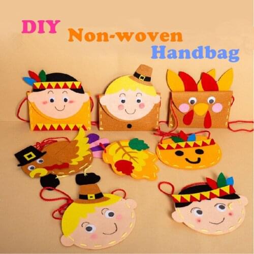 Kids DIY Handmade Non-woven Handbag Craft Toys Children Early Educational Toys Thanksgiving Day Gifts Handmade Materials Package