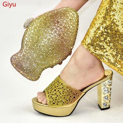 Doershow Nigerian Party gold Shoe and Bag Sets Italian Shoes and Bags Set for party African Matching Shoes and Bags!!SKJ1-4