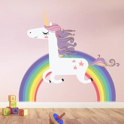 Unicorn Rainbow Wall Stickers For Kids Room Girls Bedroom Window Nursery Decor Birthday Gift Wall Decoration