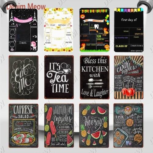 Hot Vegetables Blackboards Vintage Birthday Record Board Metal Wall Art Poster Retro Tea Time Kitchen Kids Room Decoration WY112