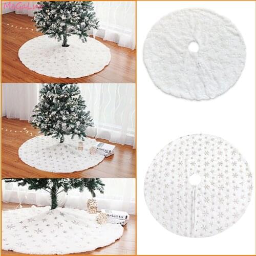 Creative Christmas Tree Skirt Faux Fur Plush Gold Silver Snowflake Christmas Mat Festival Holiday Party Decoration
