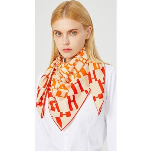 90cm Square Scarves Luxury Twill Silk Scarf Hijab Brand Women Scarf Handmade Curled Ladder Ladies Foulard Headband Bandana