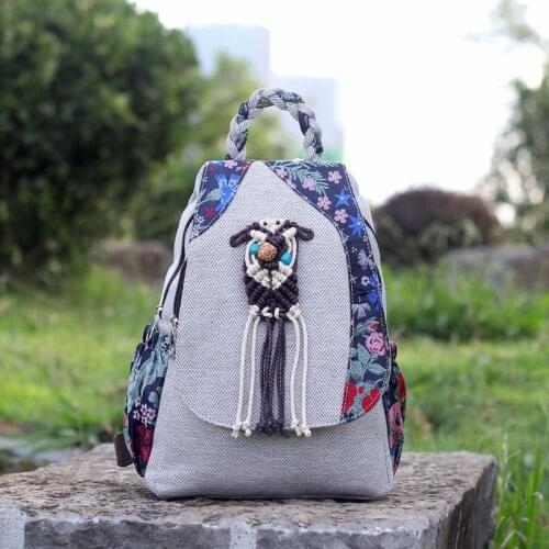 Hot original shopping string appliques Zipper&hasp backpack!Nice bohemian floral prints women backrack Versatile casual backruck