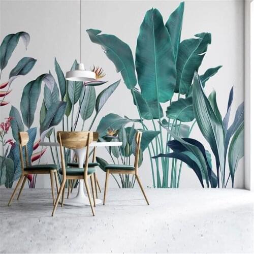 Milofi custom 3D non-woven large mural wallpaper Nordic hand-painted small fresh medieval tropical plants flowers and birds