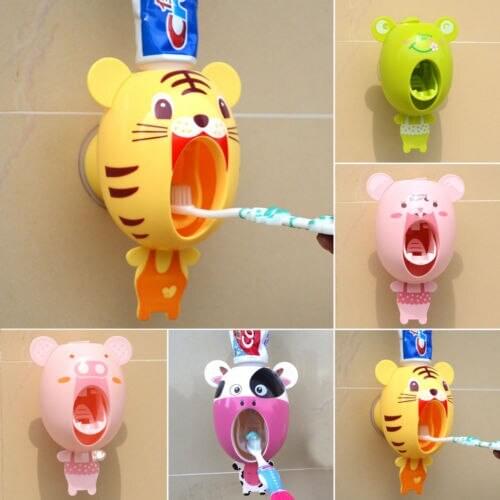 Cute Cartoon Plastic Auto Toothpaste Dispenser Device Easy Squeeze Wall Mount Touch Lazy Automatic Toothpaste Squeezing Device