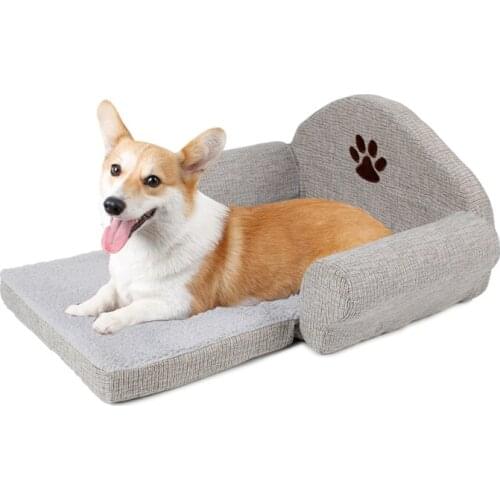 Fashion Dog Cat Bed Pet Soft Cushion Kennel With Cute Paw Design Pet Sofa Gray Color Puppy Kitten Collapsible Bed Pet Mat House