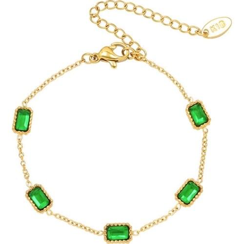 Fashion Stainless Steel Green Zircon Bracelets High Quality 18 K Metal Gold Chain Bracelet Bangle Wedding Jewelry New Gift
