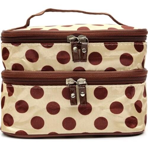 Fashion Polka Dot Double Layers Cases Travel Cosmetic Bags Big Woman Cosmetic Bag Toiletry Organizer Storage Makeup Bag Zipper