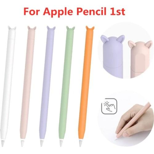 Cute Cat Ear Anti-scroll Soft Silicone Protective Sleeve Pouch Case Skin Cap Cover For Apple Pencil 1st Generation