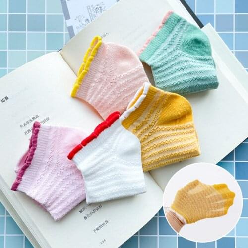 Girls Socks Spring and Summer Thin Socks With Lovely Wavy Line Breathable Tube Socks For Girls and Boys 5 Pairs in Light Colors