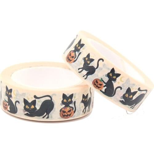 NEW 1PC 15MM*10M Halloween Black Cat Washy Tape DIY Scrapbooking Paper Photo Album Adhesive Masking Tape