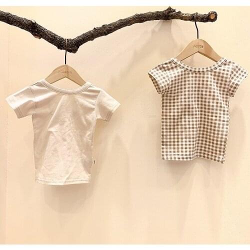 2021 new boys girls plaid t-shirt fashion cotton summer shorts sleeve babys top