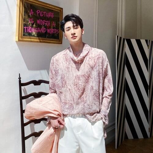2021 New Men Retro Pattern Print Long Sleeve Casual Pullover Thin Shirt Male Women Japan Harajuku Korea Streetstyle Shirts