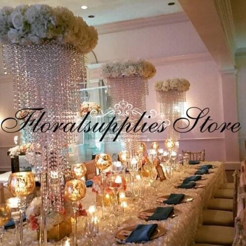 New 110cm Tall Wedding Table Flower Stand Decoration Centerpieces with Acrylic Bead Strands Marriage Party Walkway Aisle Decor
